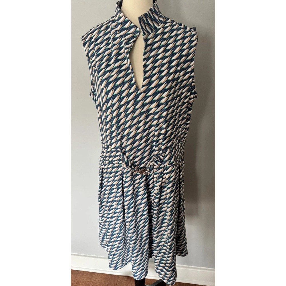 J McLaughlin Steffi Dress XL Willow Brook Navy Tan NWT Belted Fit Flare